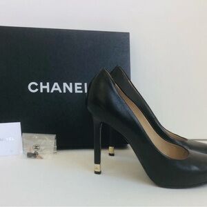 CHANEL Black Leather Heels